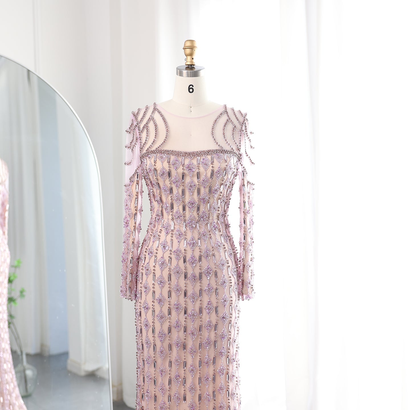 Luxury Sage Green Long Sleeves Mermaid Evening Dress