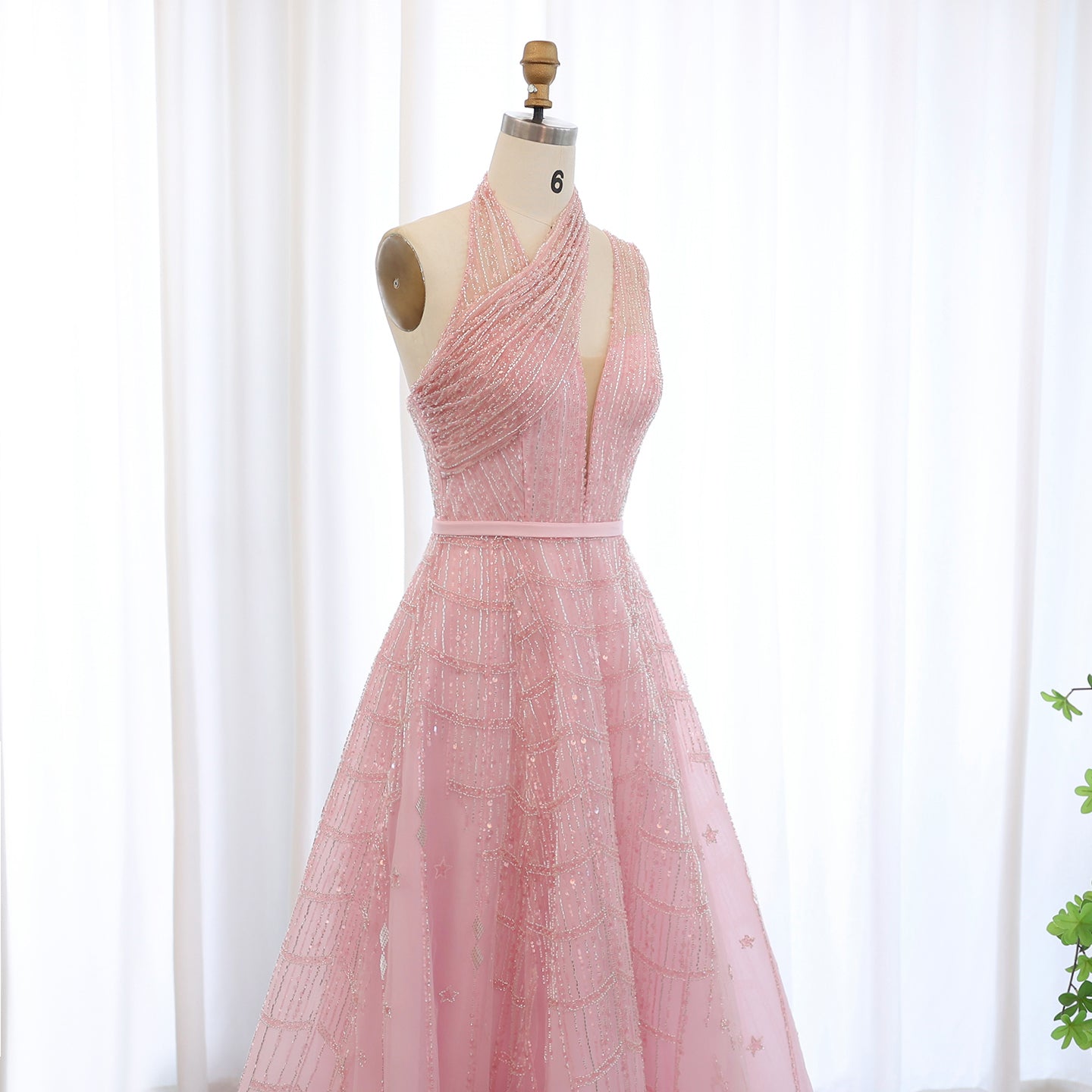 Luxury Beaded Lilac Halter One Shoulder Evening Dress