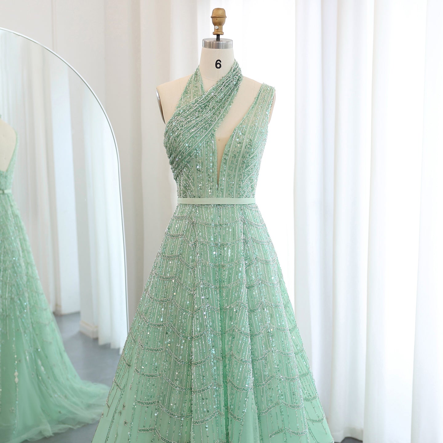 Luxury Beaded Lilac Halter One Shoulder Evening Dress