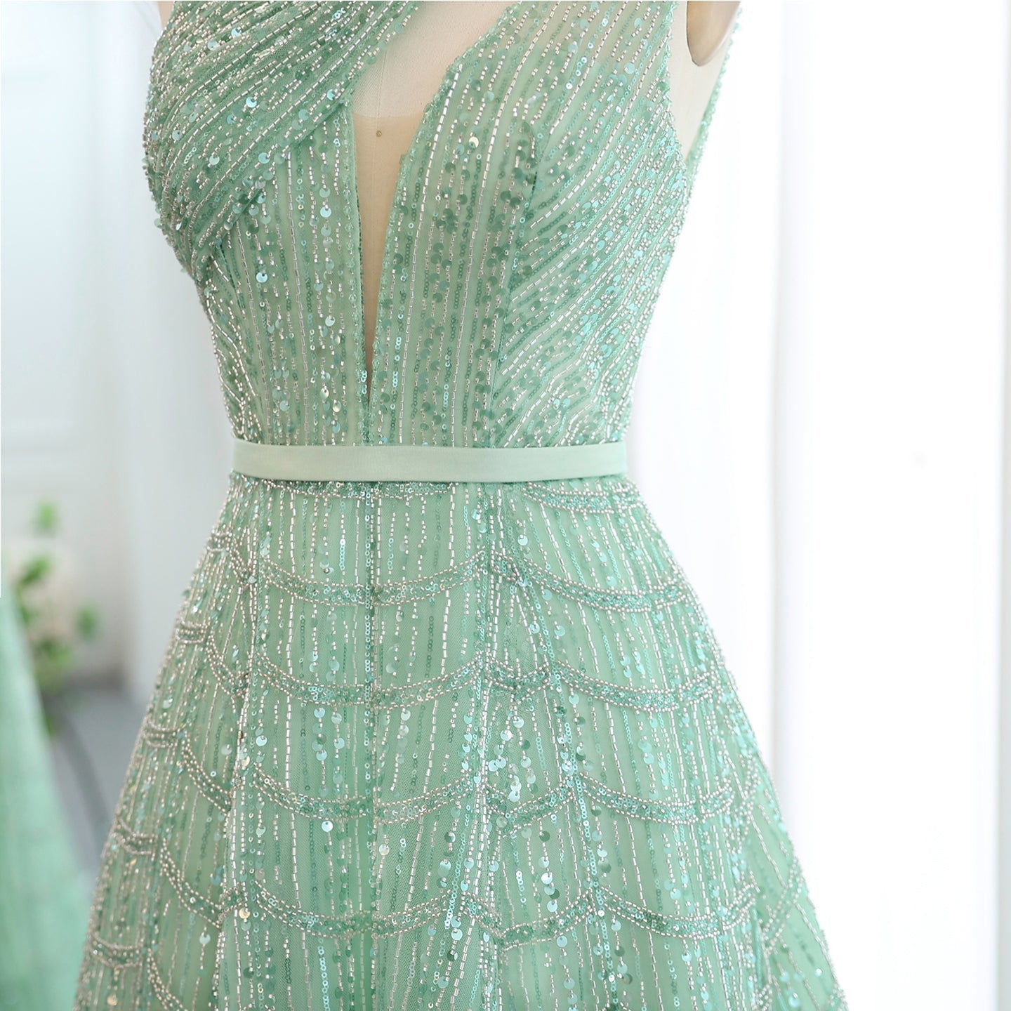 Luxury Beaded Lilac Halter One Shoulder Evening Dress