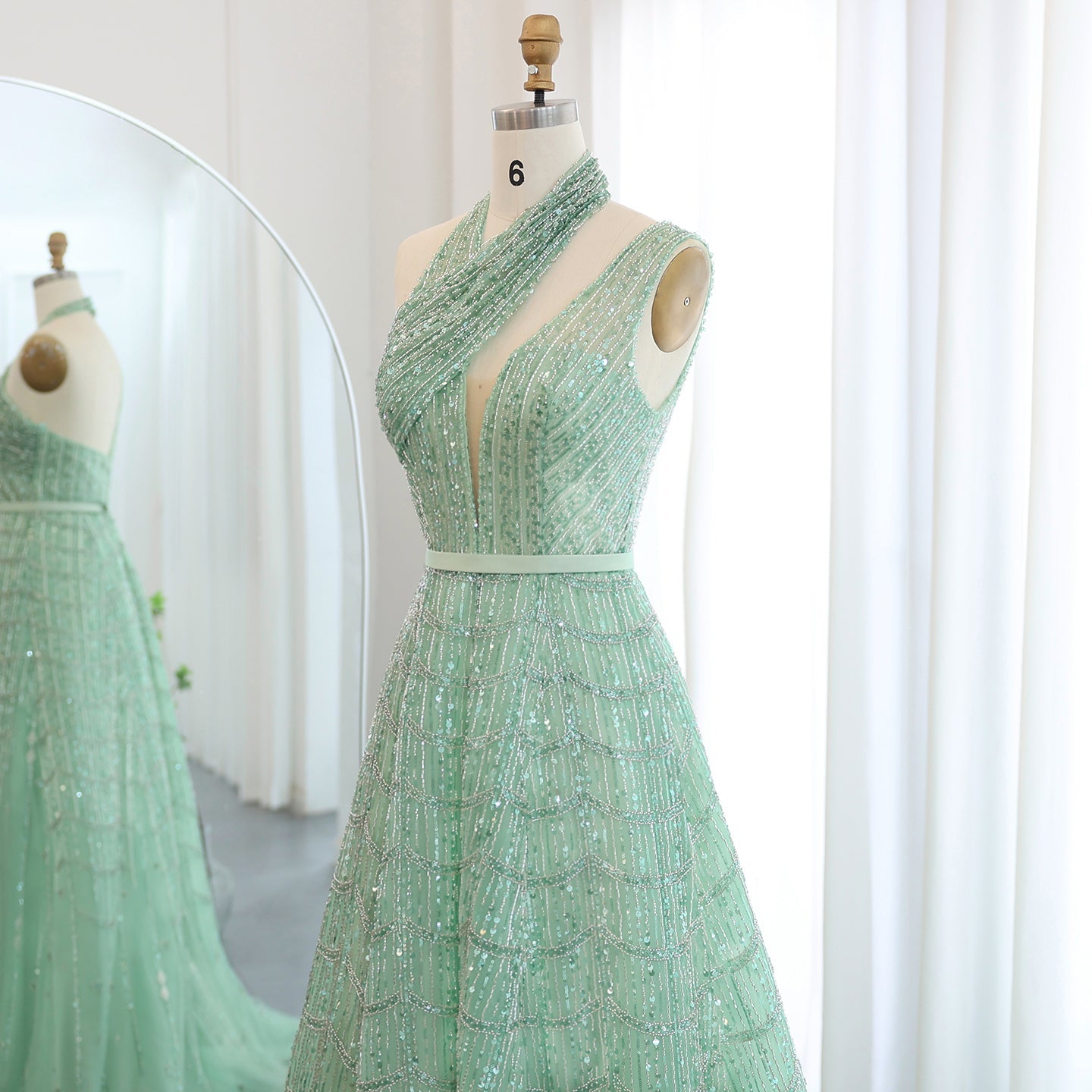 Luxury Beaded Lilac Halter One Shoulder Evening Dress