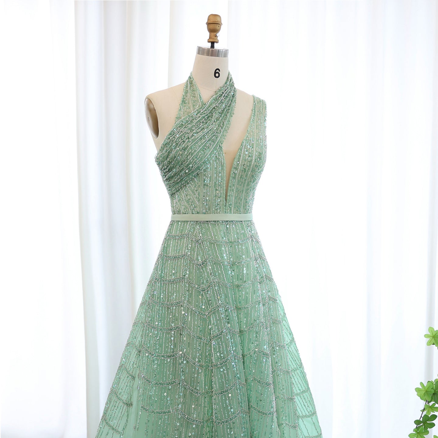 Luxury Beaded Lilac Halter One Shoulder Evening Dress