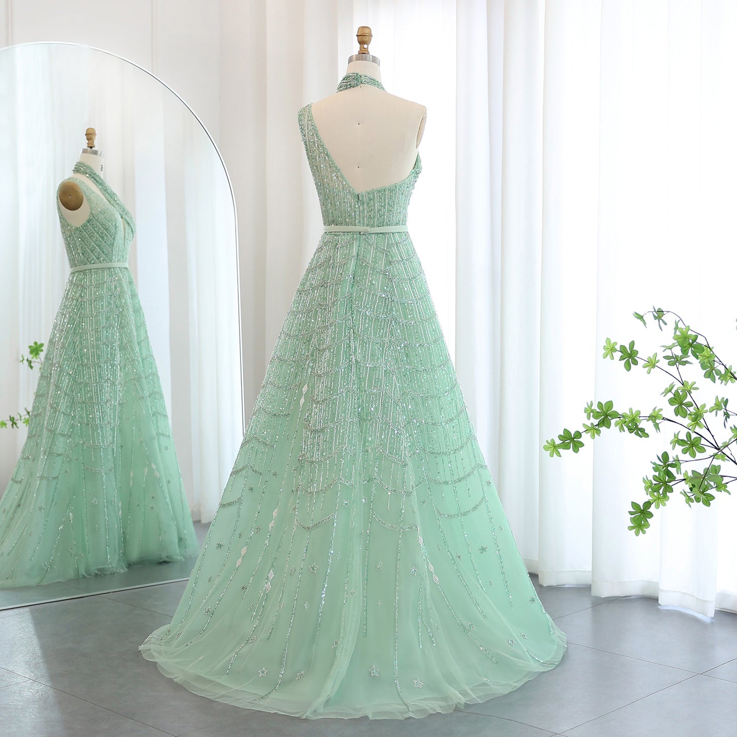 Luxury Beaded Lilac Halter One Shoulder Evening Dress