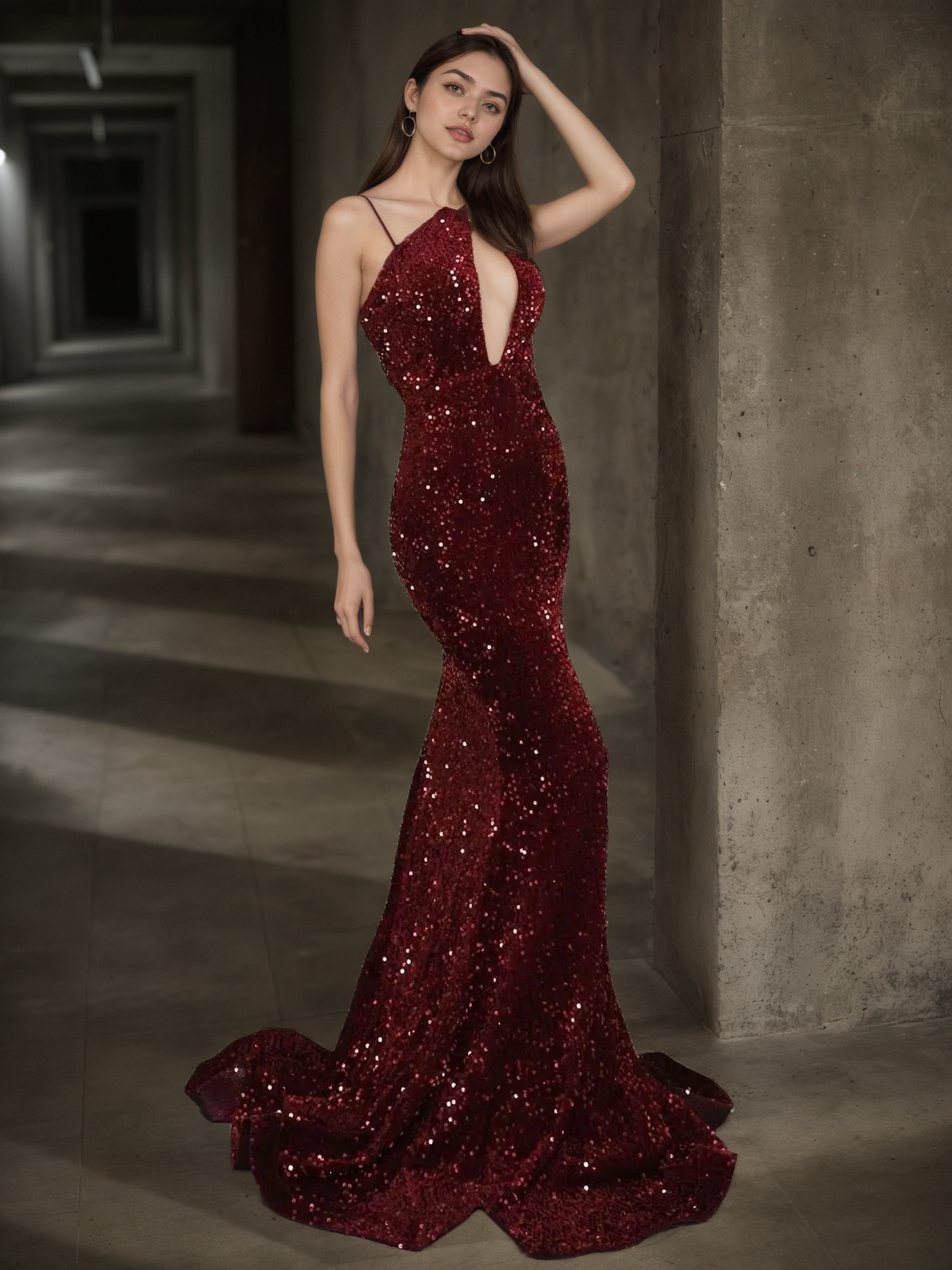 One Shoulder Sequin Mermaid Prom Dress with Statement Puff Sleeve