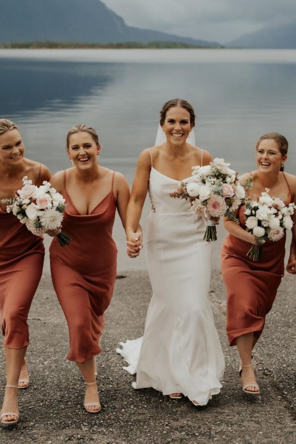 A Line Orange Tea Length Bridesmaid Dress