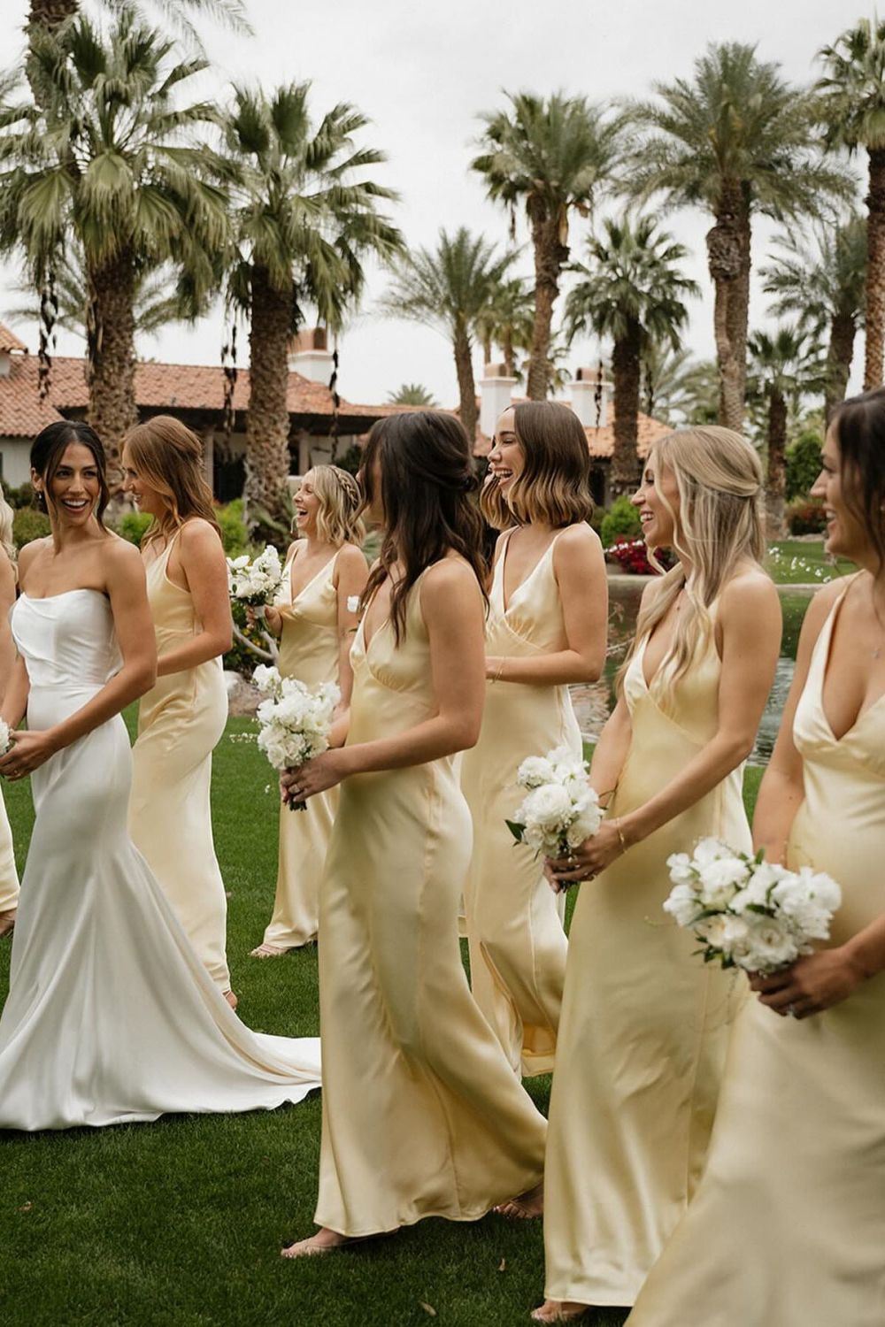 A Line Yellow Satin Long Bridesmaid Dress