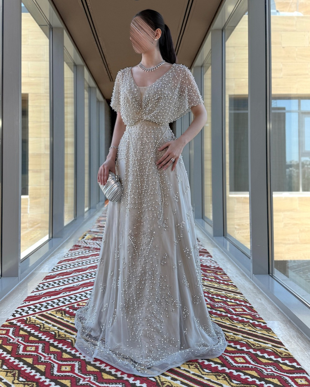 Sugar evening dress with pearl embroidery from head to tail
