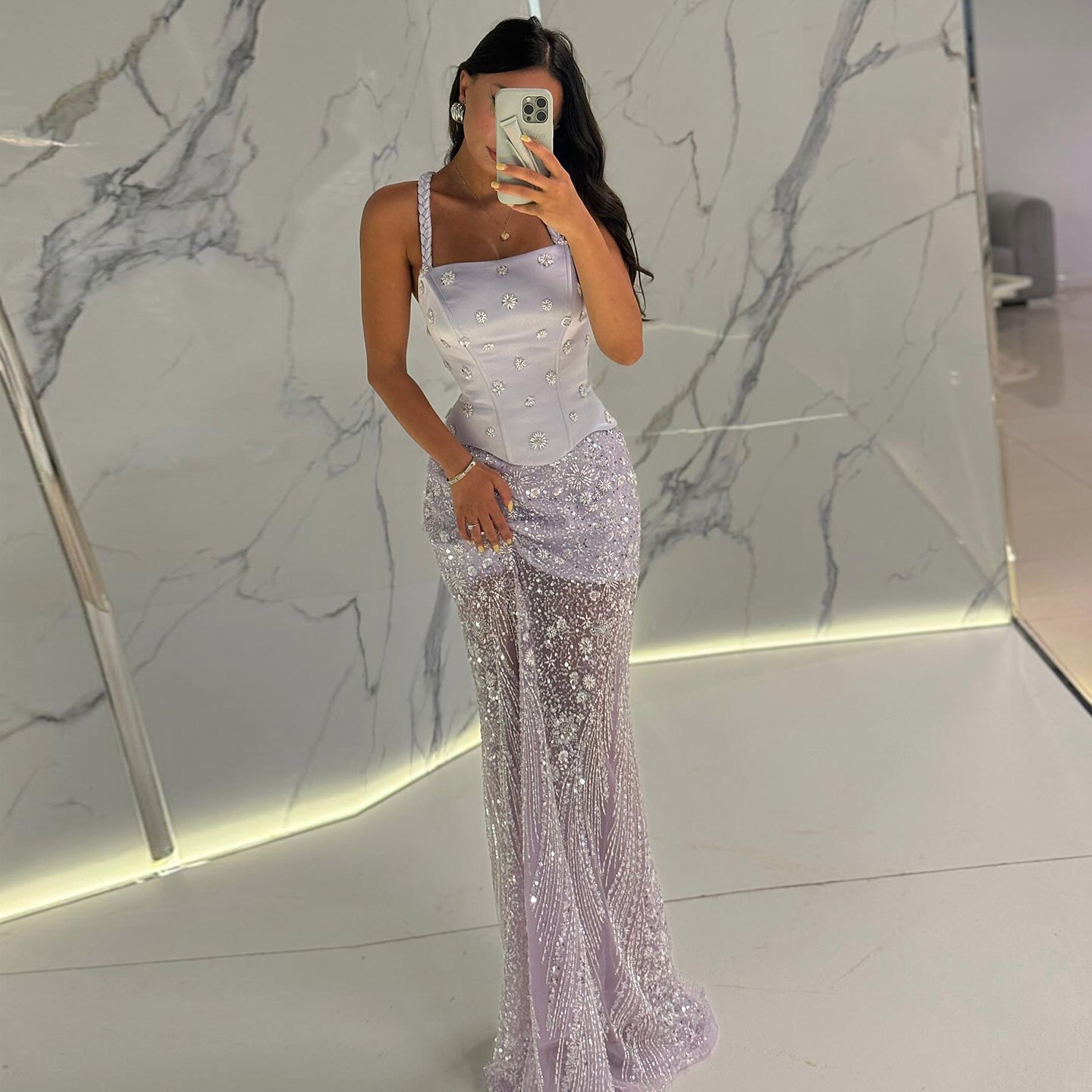 Chic Lilac Two Pieces Evening Dress with Spaghetti Straps