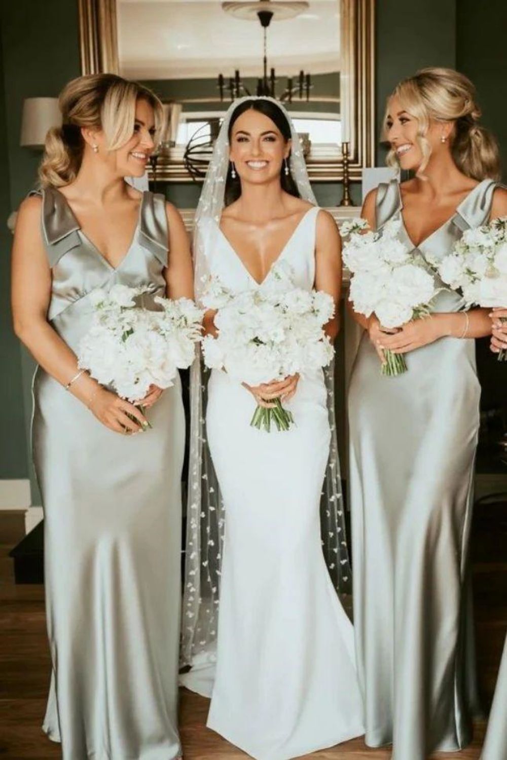 Stylish V Neck Green Long Bridesmaid Dress