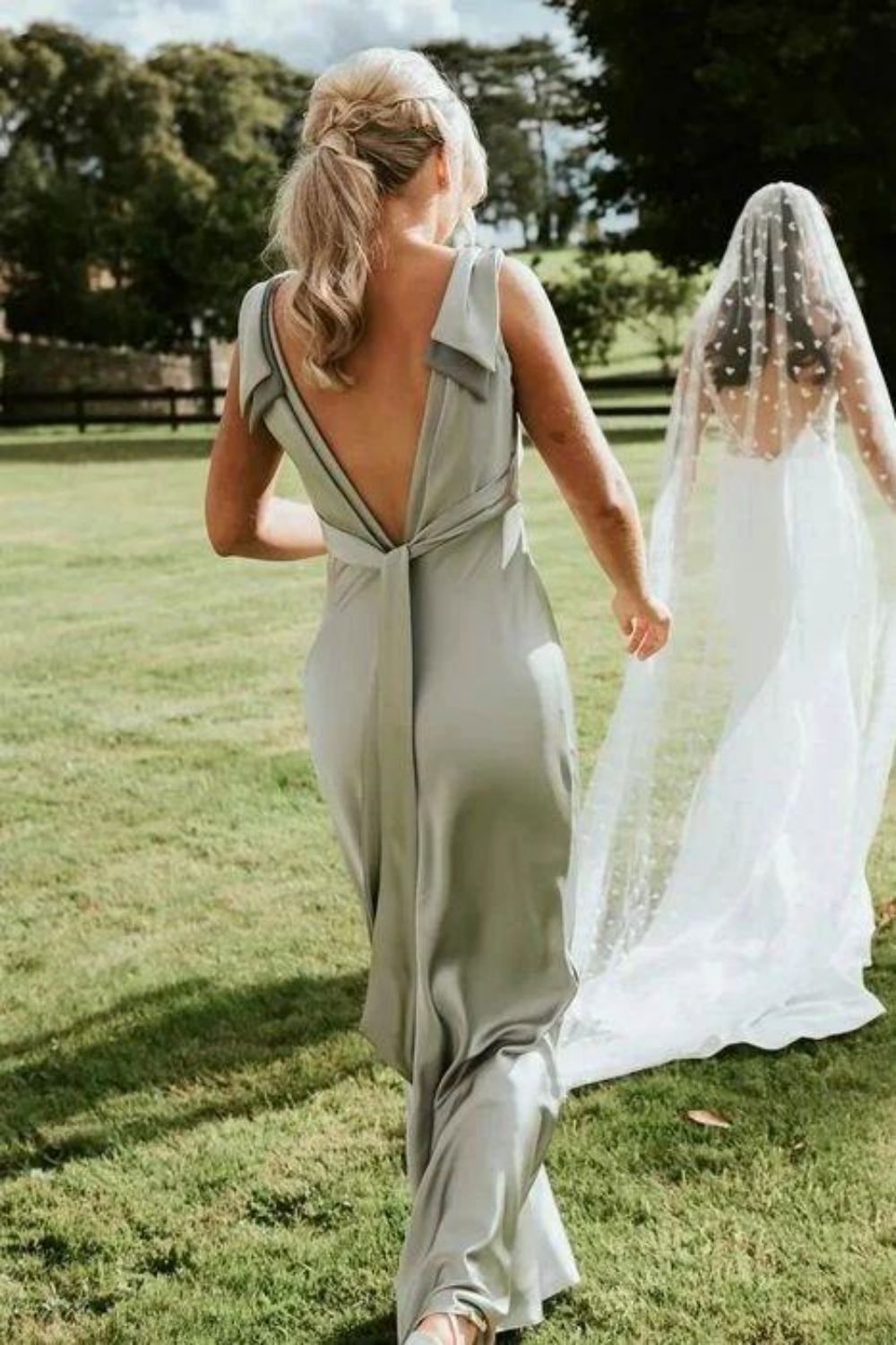 Stylish V Neck Green Long Bridesmaid Dress
