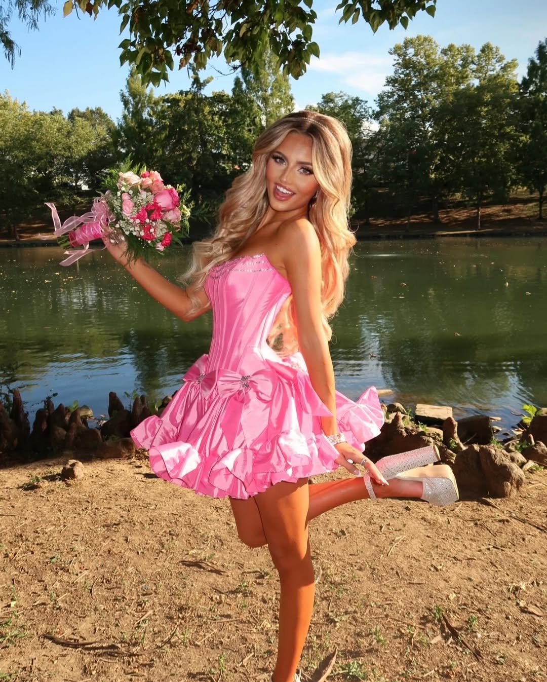 Cute Strapless Hot Pink Homecoming Dress with Beading