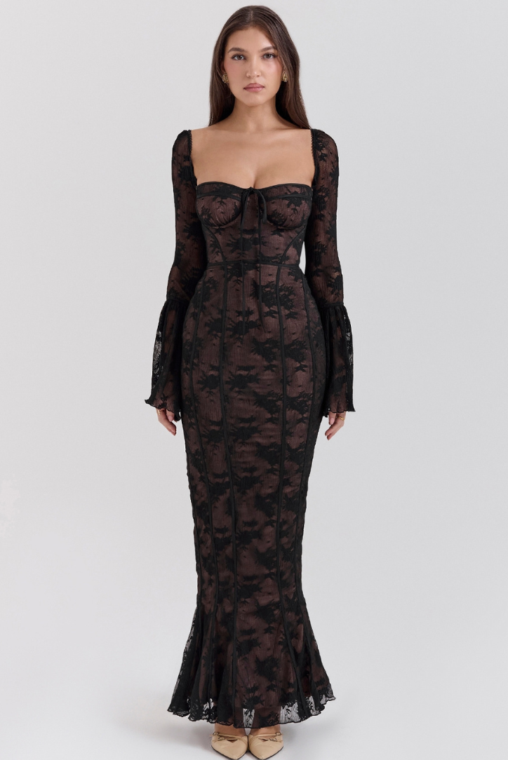 Sheer Square Neck Mermaid Bodycon Party Dress