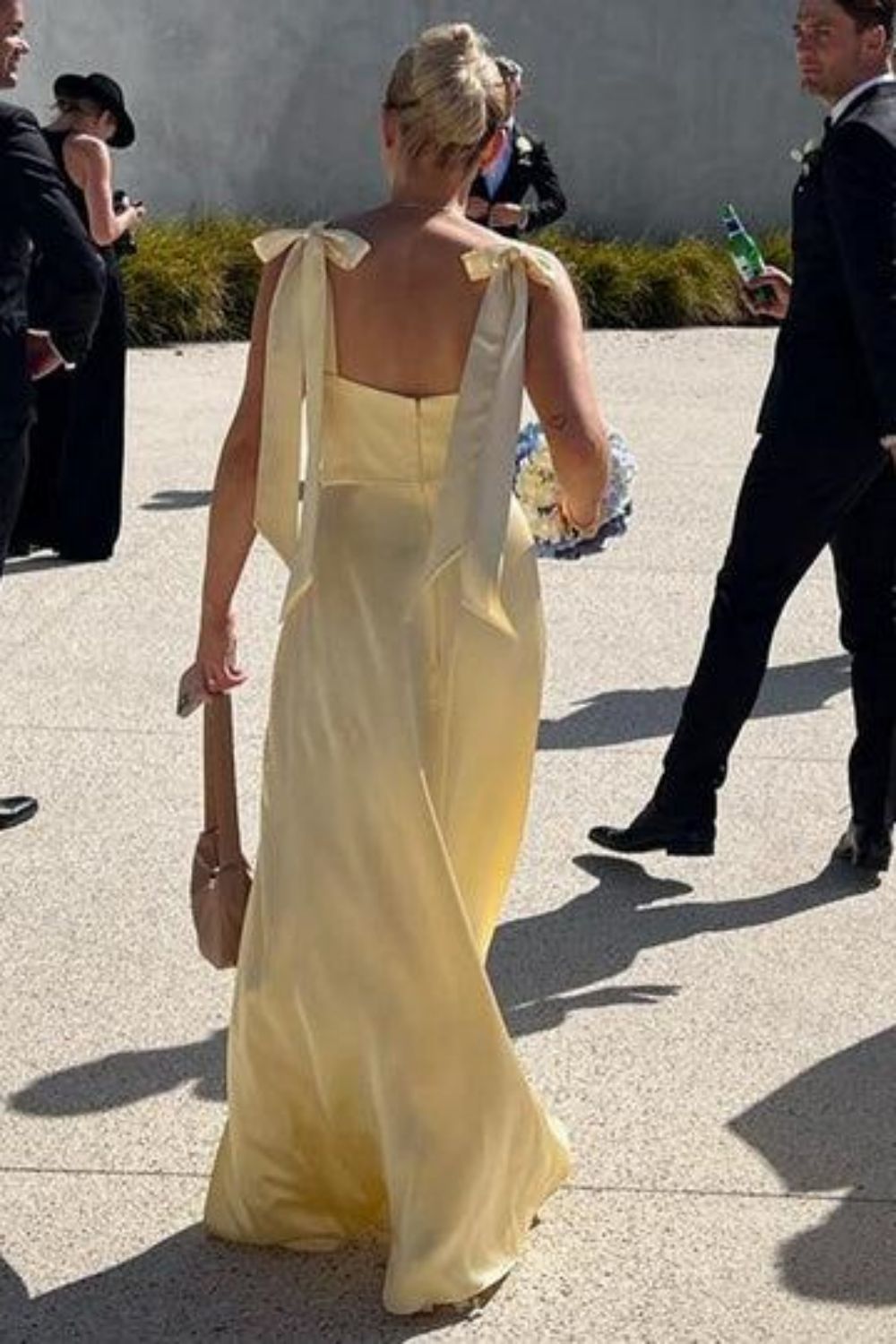 Simple Yellow Long Bridesmaid Dress with Split Front