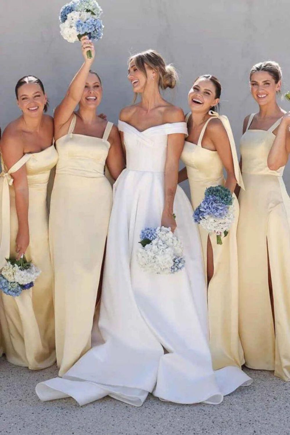 Simple Yellow Long Bridesmaid Dress with Split Front