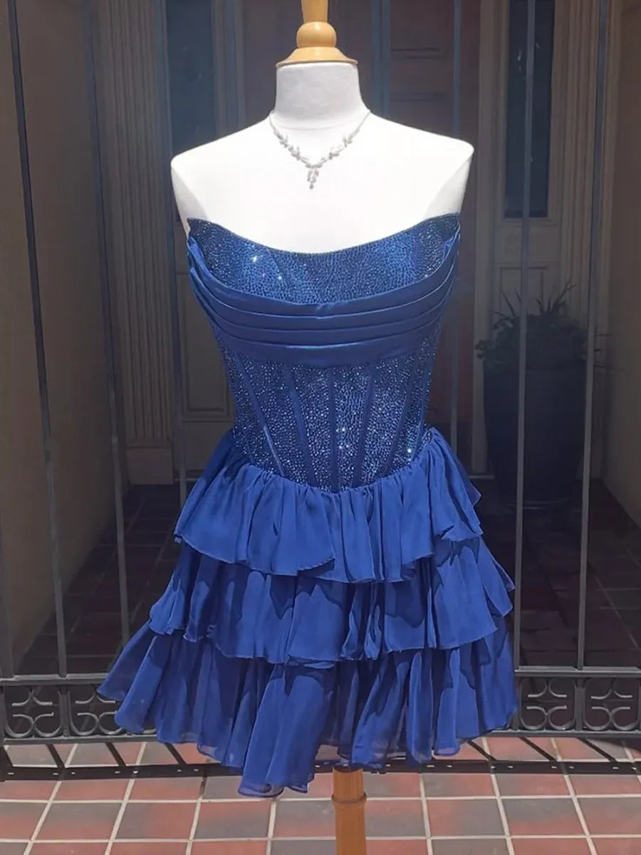 Cute Strapless Homecoming Dress with Ruffles Beading