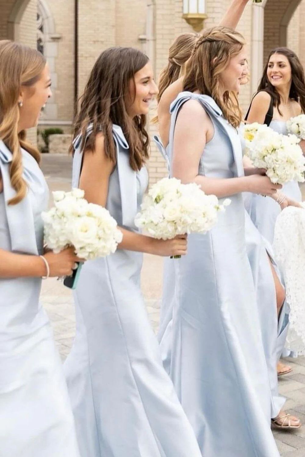 Elegant Pink Long Bridesmaid Dress with Bowknot