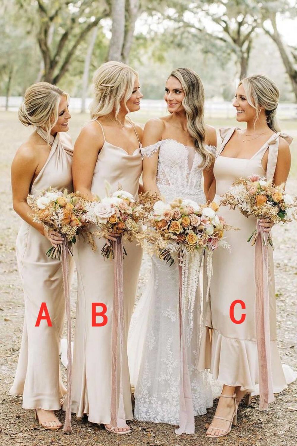 Simple Champagne Long Bridesmaid Dress