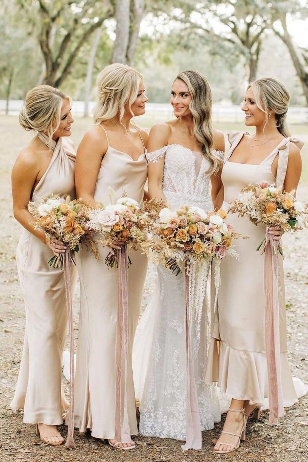 Simple Champagne Long Bridesmaid Dress