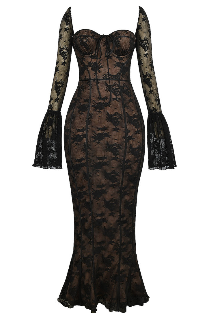 Sheer Square Neck Mermaid Bodycon Party Dress