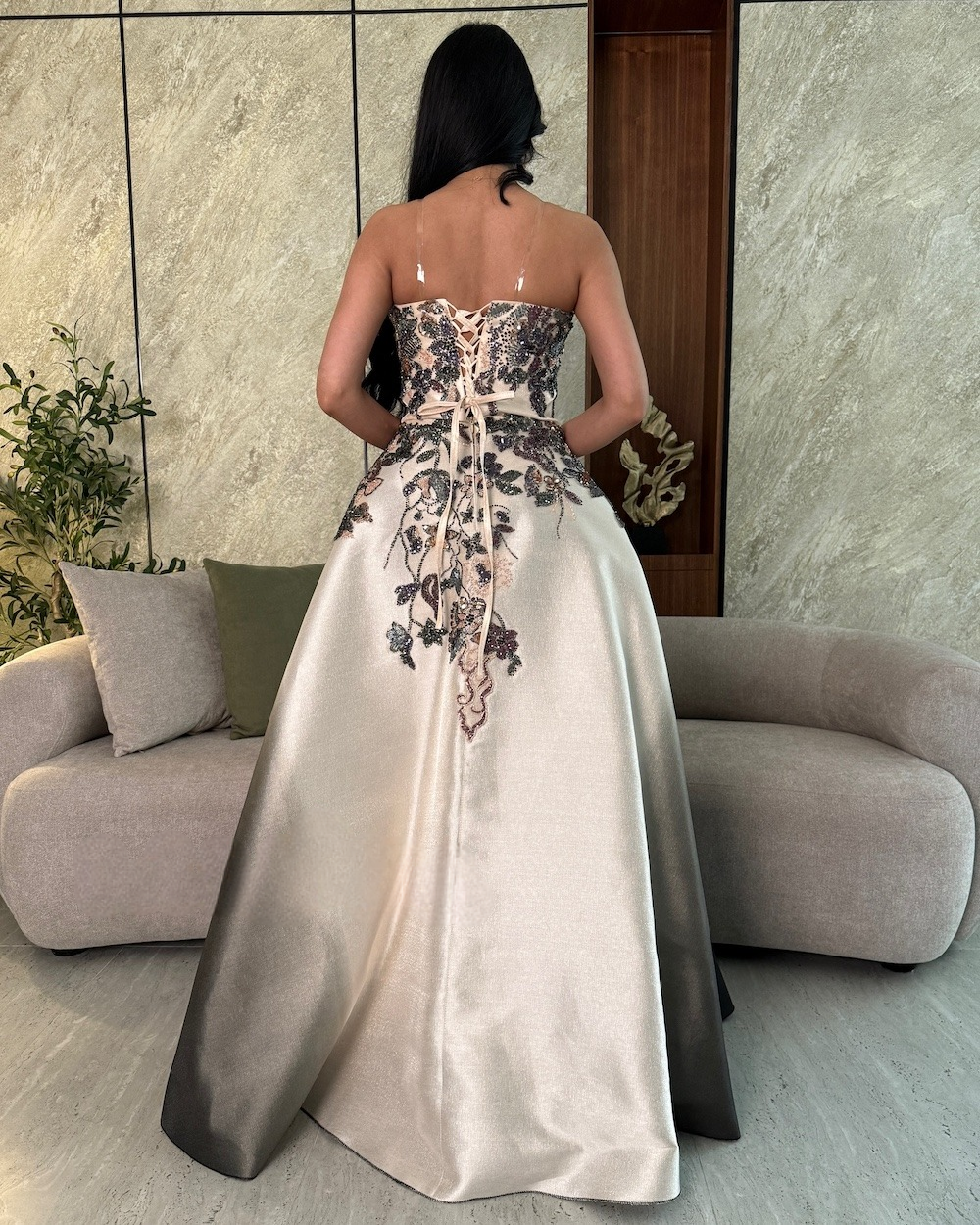 Long evening dress in elegant color shades