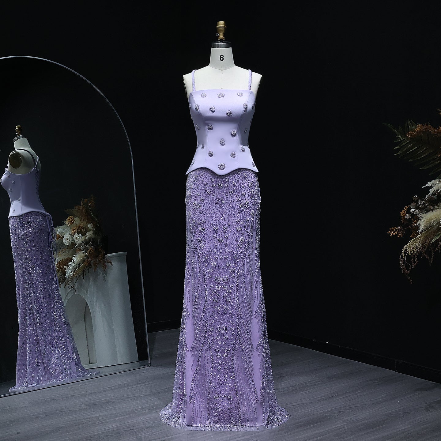 Chic Lilac Two Pieces Evening Dress with Spaghetti Straps