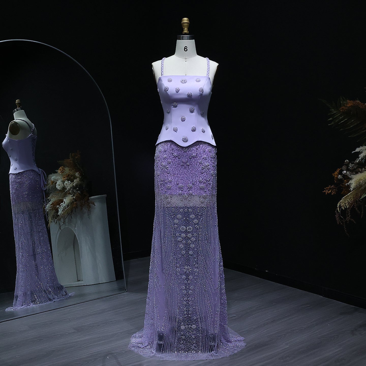 Chic Lilac Two Pieces Evening Dress with Spaghetti Straps