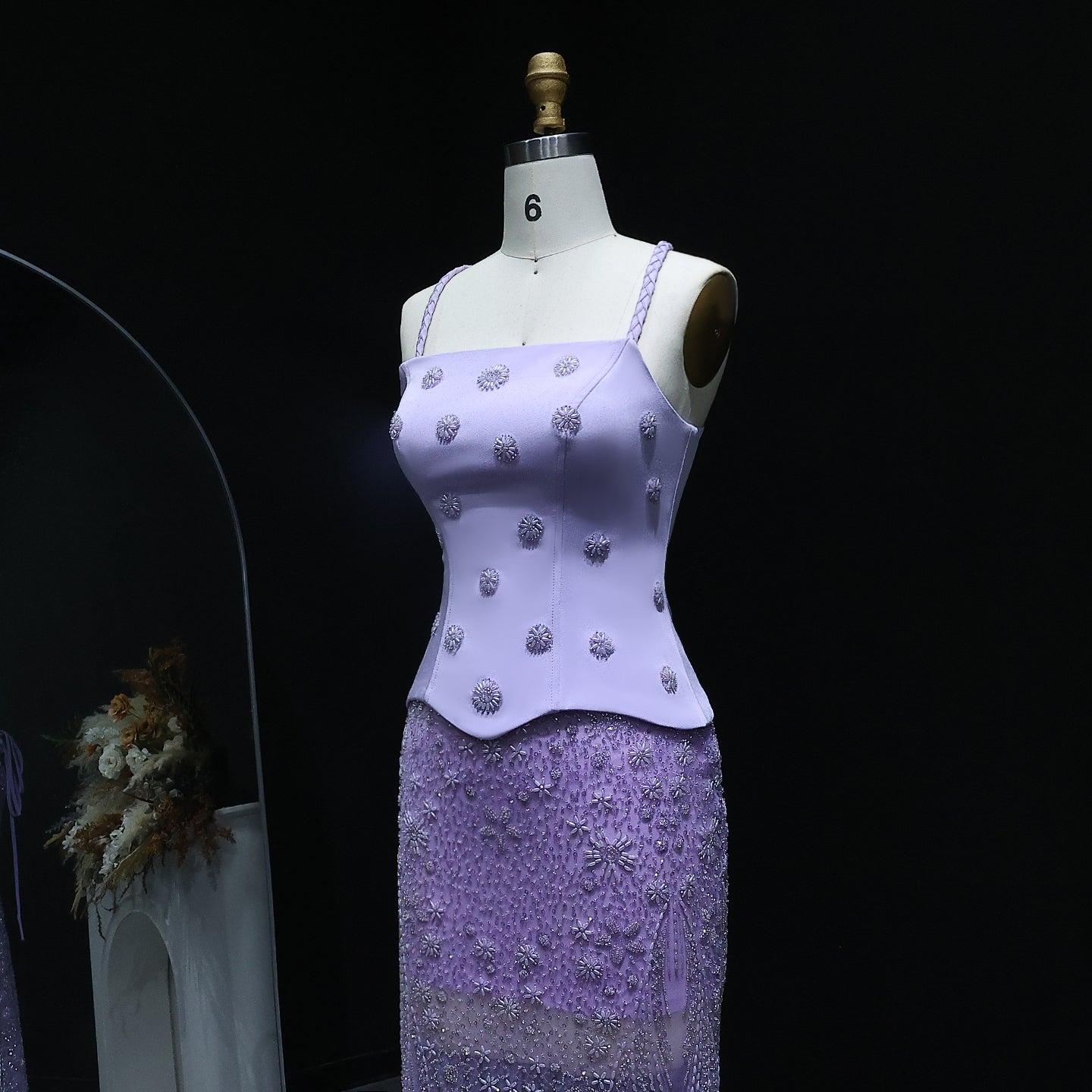 Chic Lilac Two Pieces Evening Dress with Spaghetti Straps
