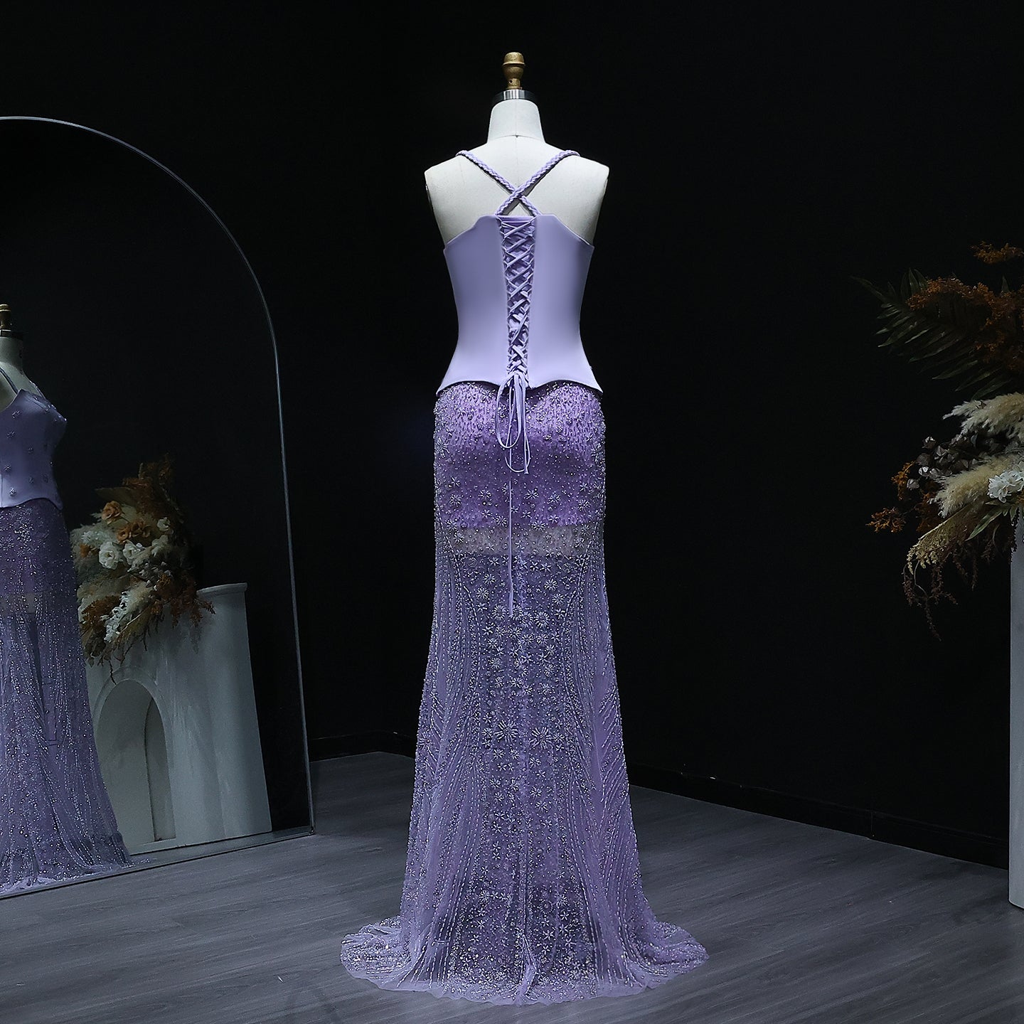 Chic Lilac Two Pieces Evening Dress with Spaghetti Straps