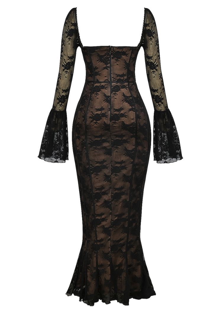 Sheer Square Neck Mermaid Bodycon Party Dress