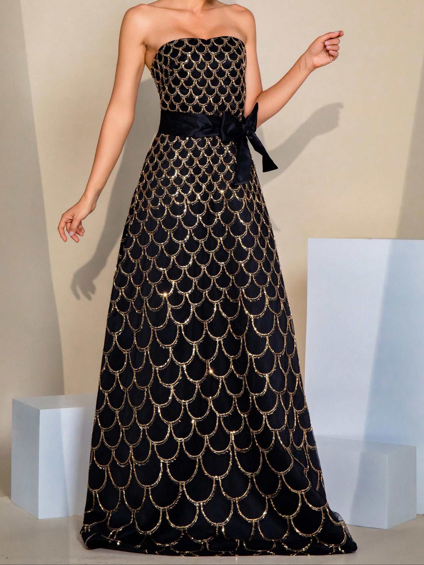 Fishscale Sequin Strapless A-line Dress