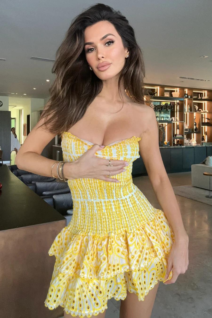 Yellow Casual Summer Strapless Ruffle Mini Dress