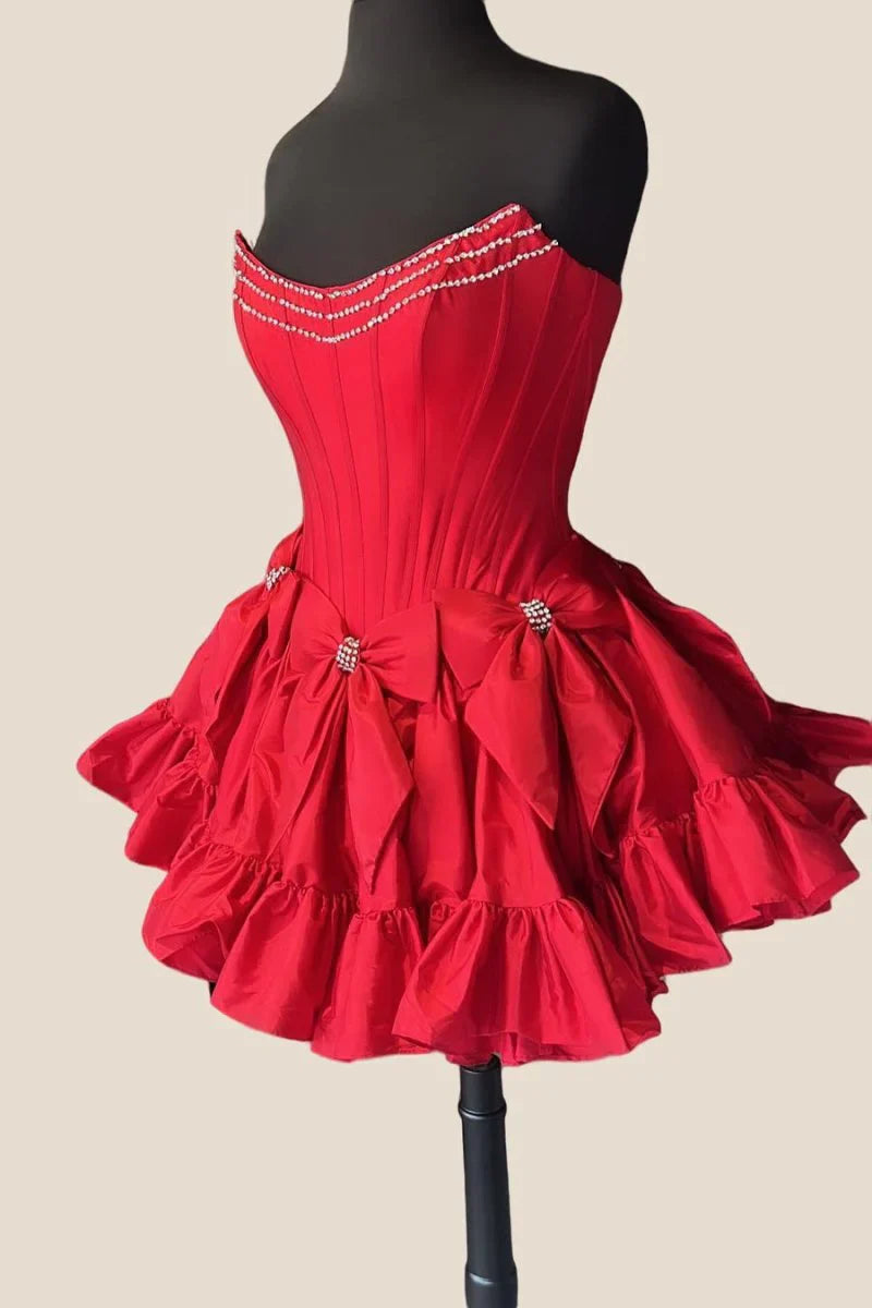 Cute Strapless Hot Pink Homecoming Dress with Beading