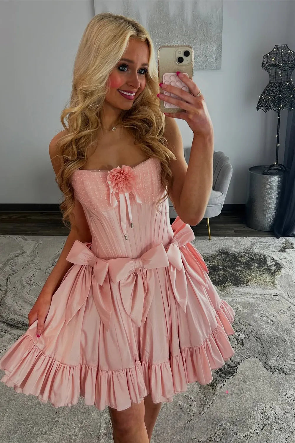 Cute Strapless Pink Short Homecoming Dress