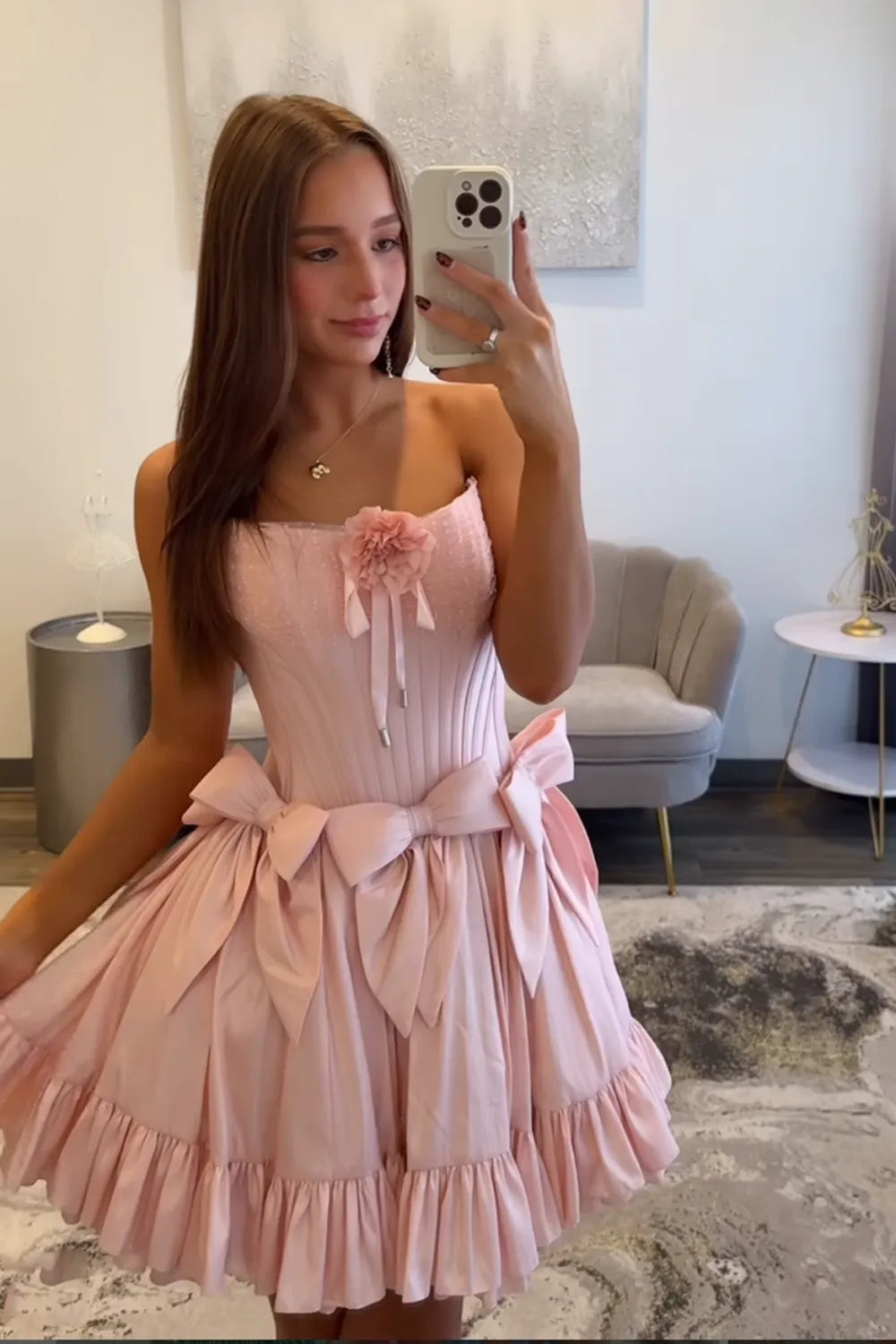 Cute Strapless Pink Short Homecoming Dress