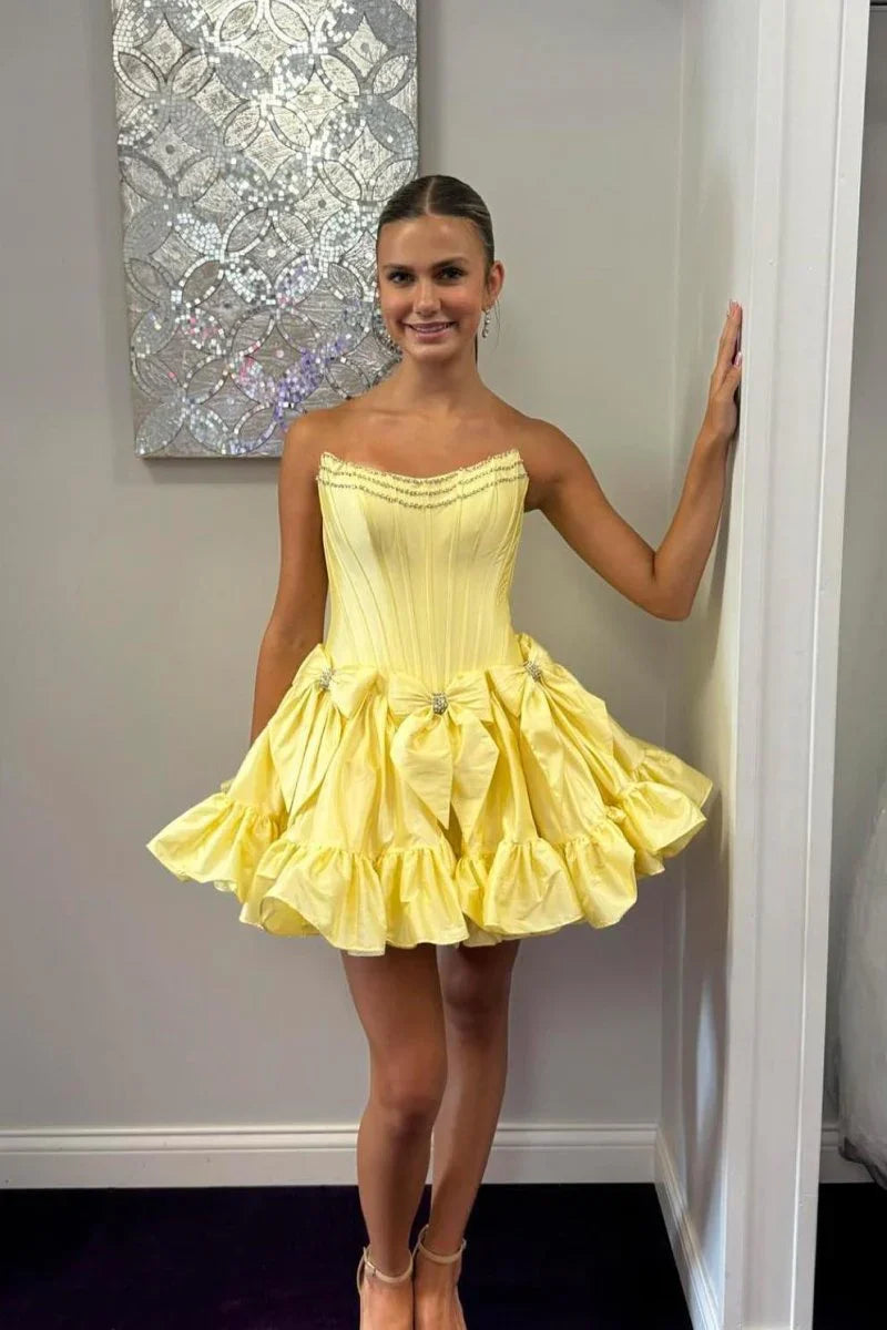 Cute Strapless Hot Pink Homecoming Dress with Beading
