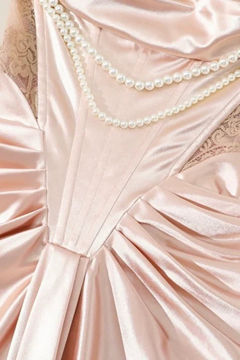 Retro Style Mermaid Pink Long Party Dress with Ruffles