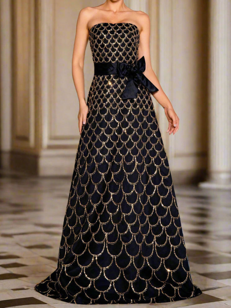 Fishscale Sequin Strapless A-line Dress