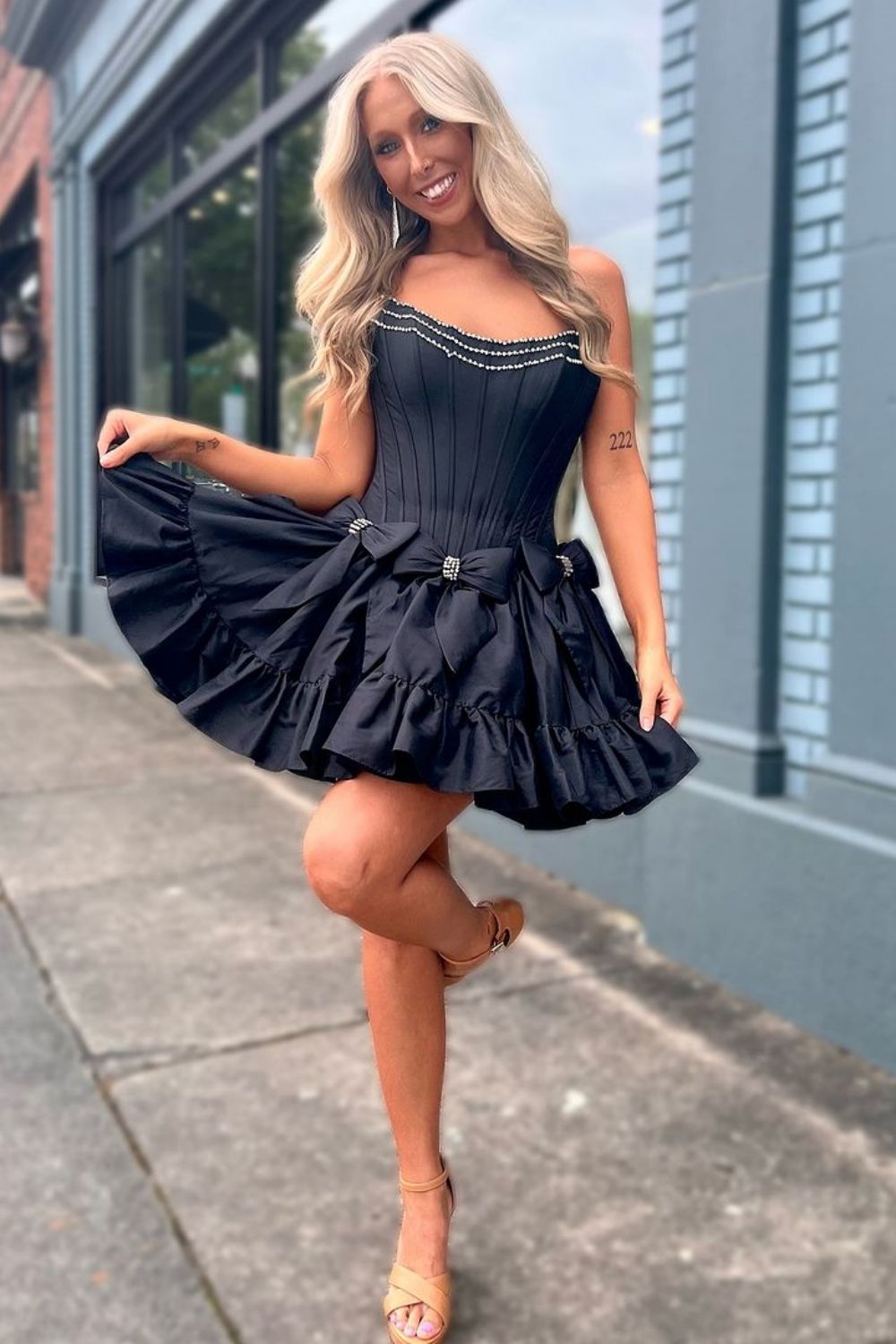 A-Line Strapless Short Satin Homecoming Dress