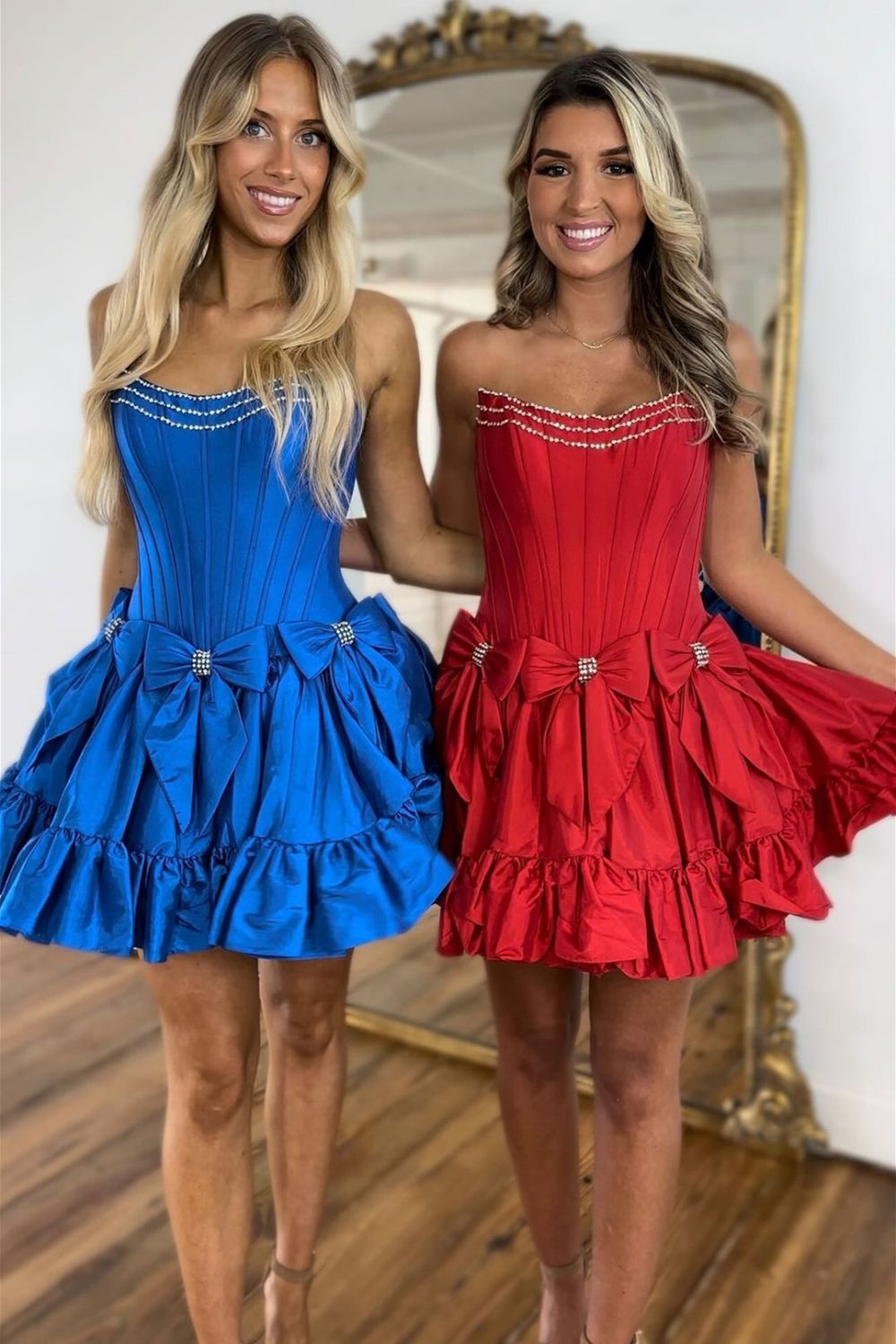 A-Line Strapless Short Satin Homecoming Dress