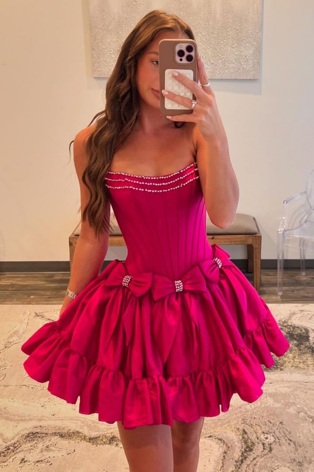 A-Line Strapless Short Satin Homecoming Dress