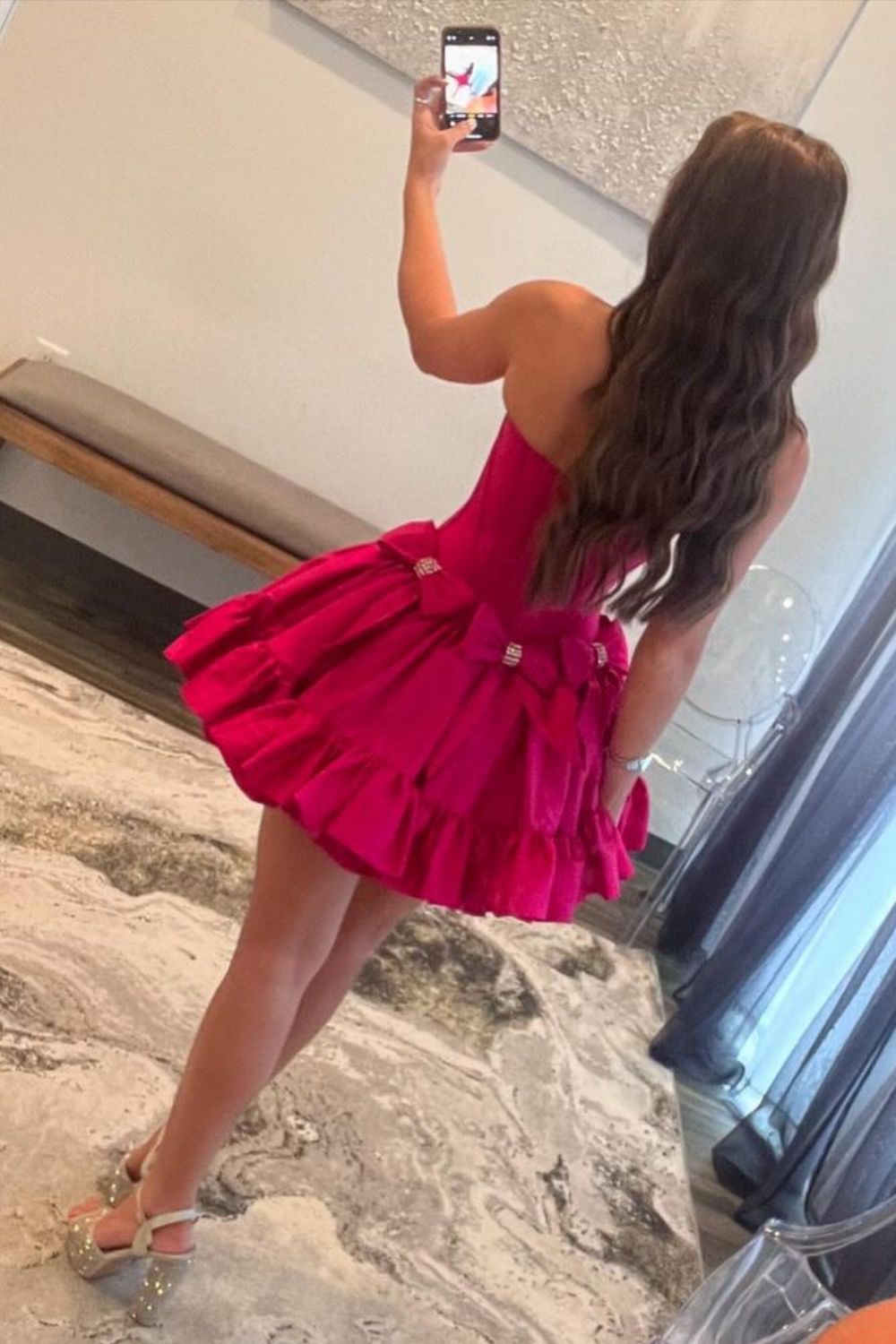 A-Line Strapless Short Satin Homecoming Dress
