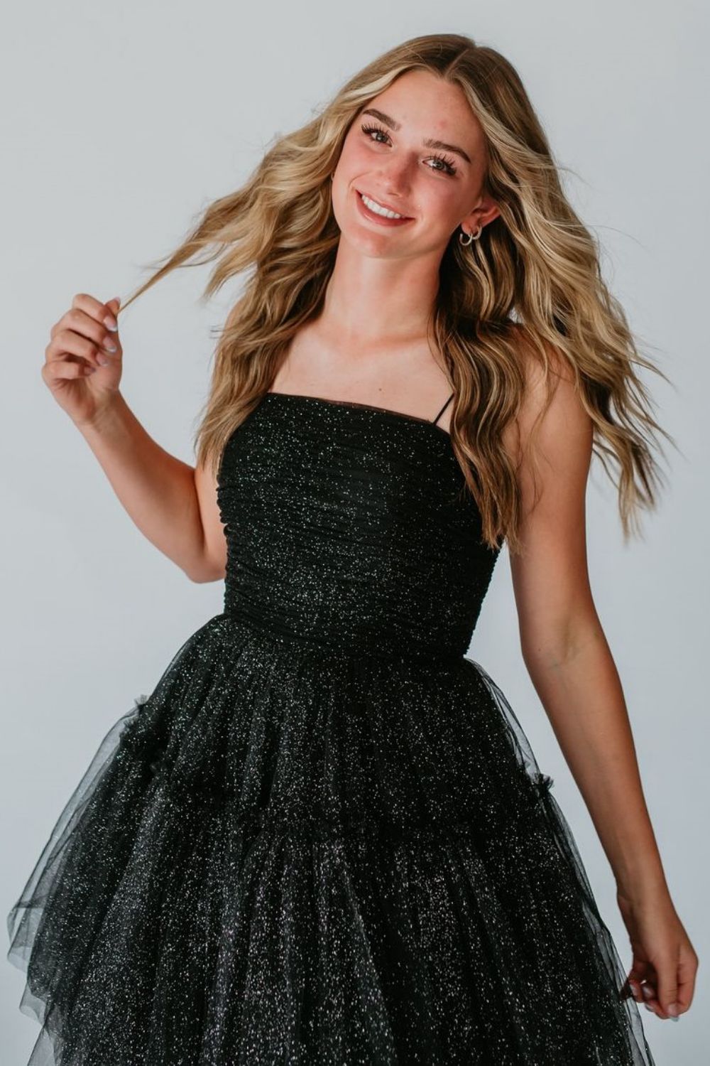 Glitter Black Lace Up Short Tulle Homecoming Dress