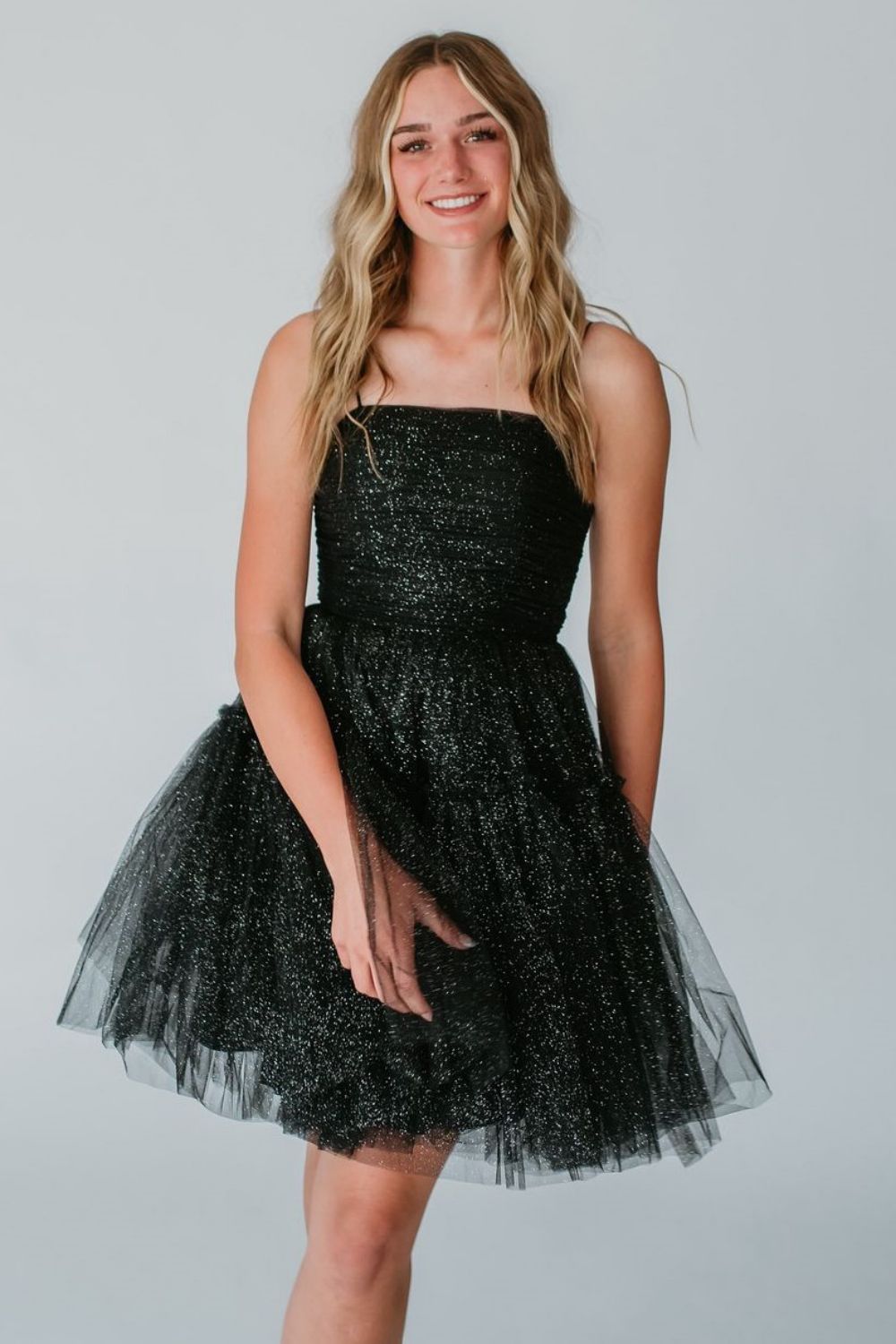 Glitter Black Lace Up Short Tulle Homecoming Dress