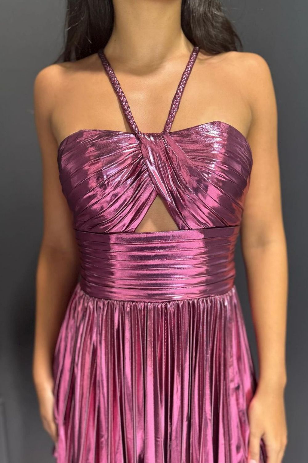 A-Line Halter Neck Short Metallic Homecoming Dress