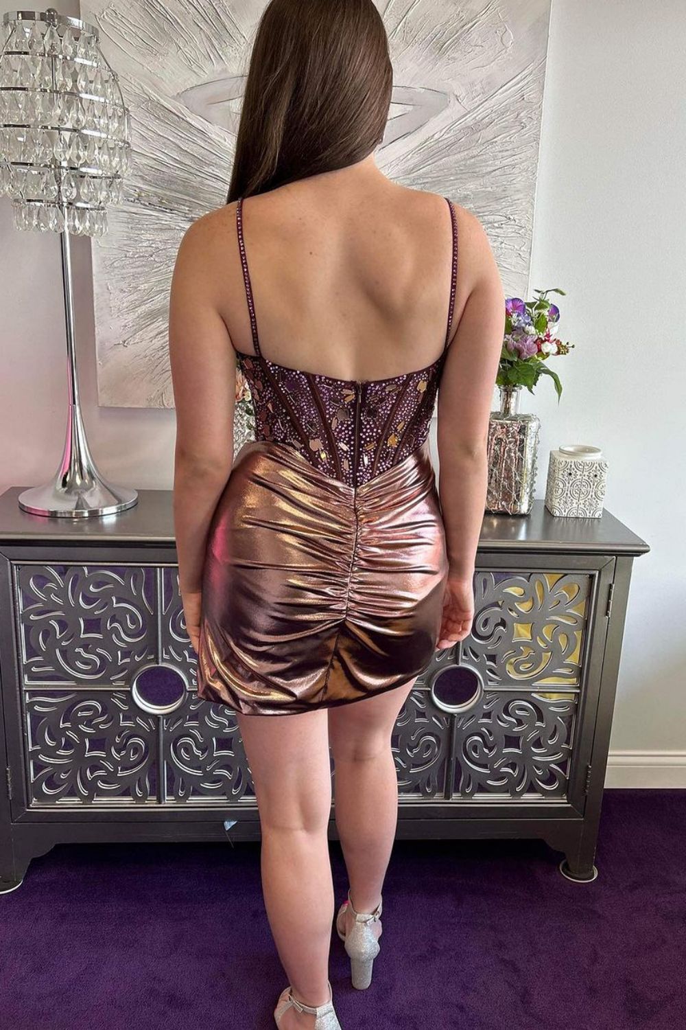 Gorgeous Rose Gold Short Sparkly Homecoming Dress