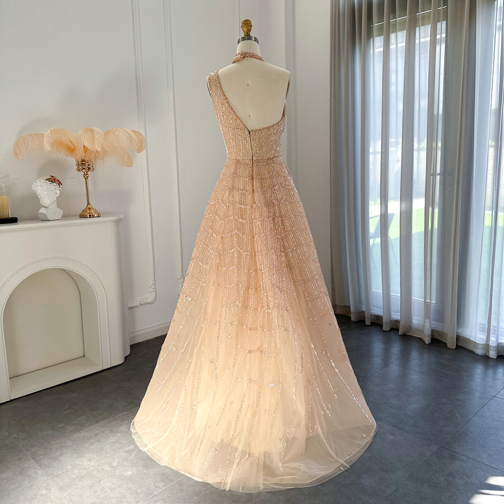 Luxury Beaded Lilac Halter One Shoulder Evening Dress