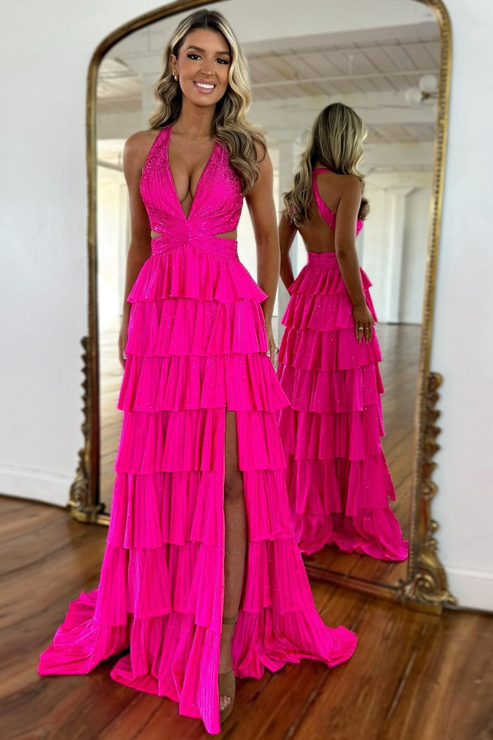 Luxurious Sparkly Mermaid Prom Dress with High Slit