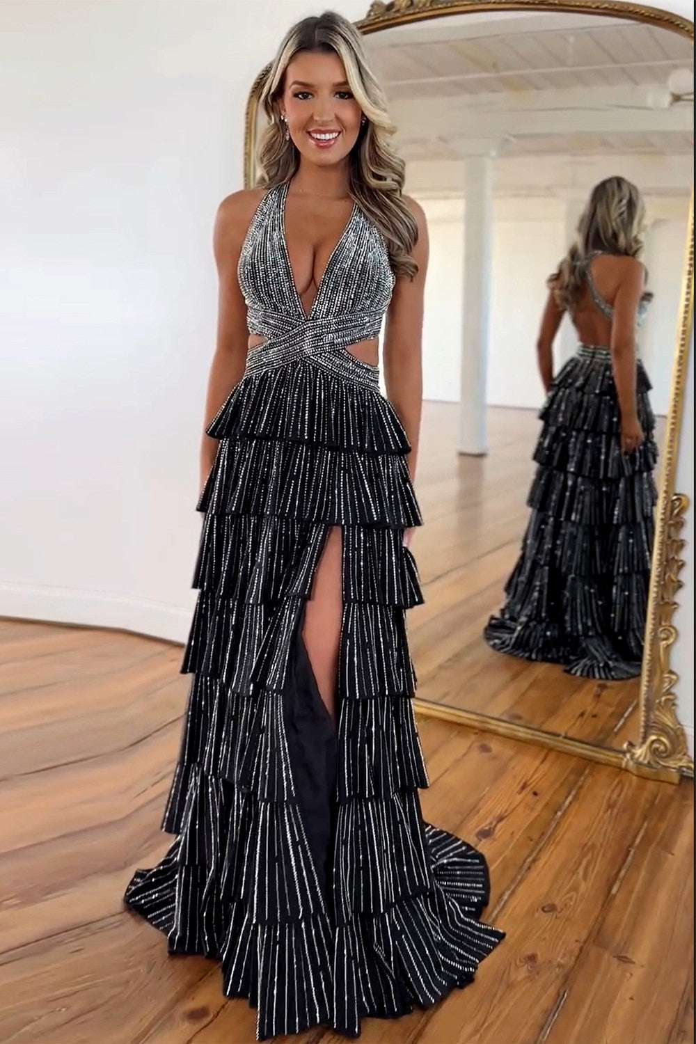 Luxurious Sparkly Mermaid Prom Dress with High Slit