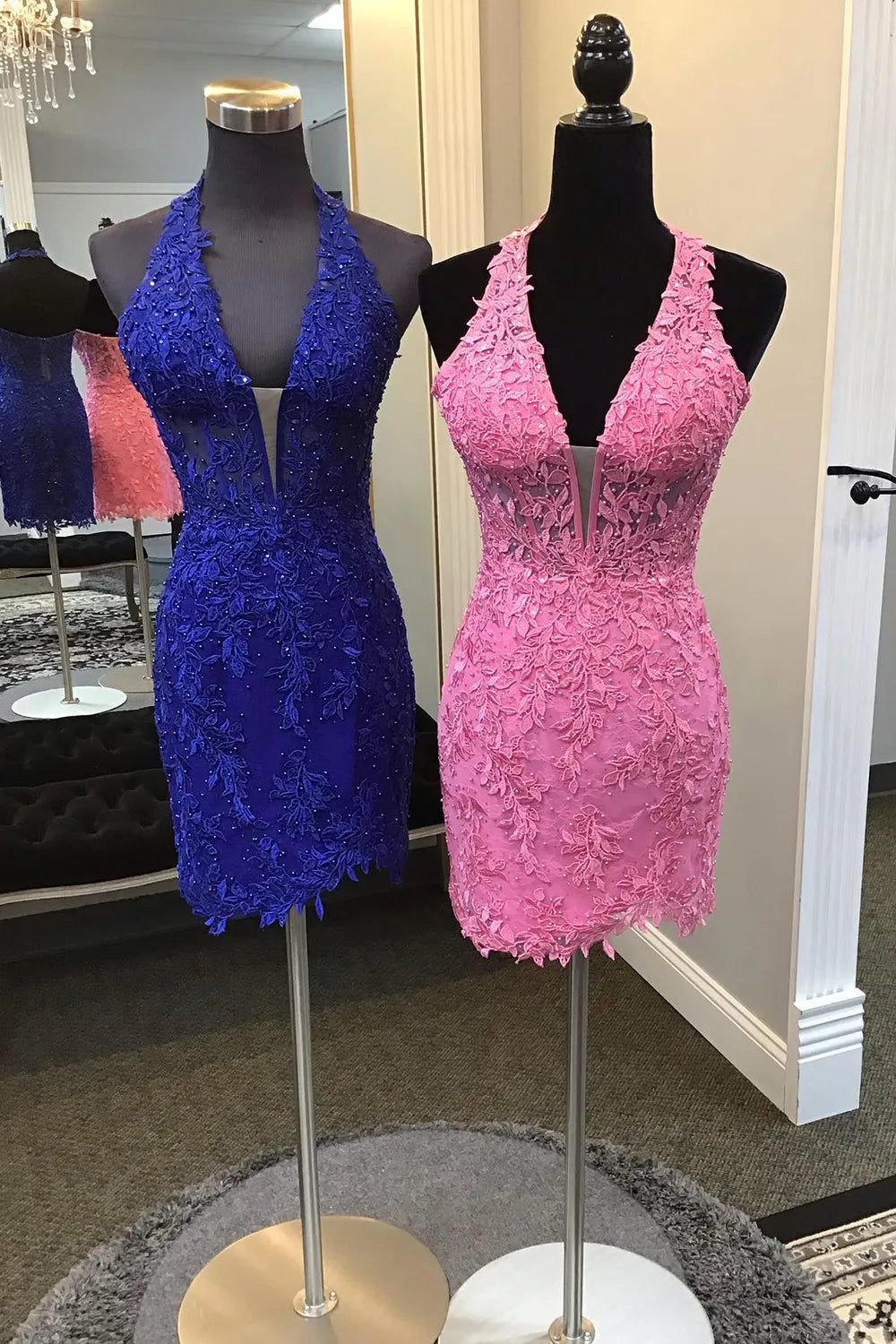 Royal Blue Bodycon Short Lace Homecoming Dress