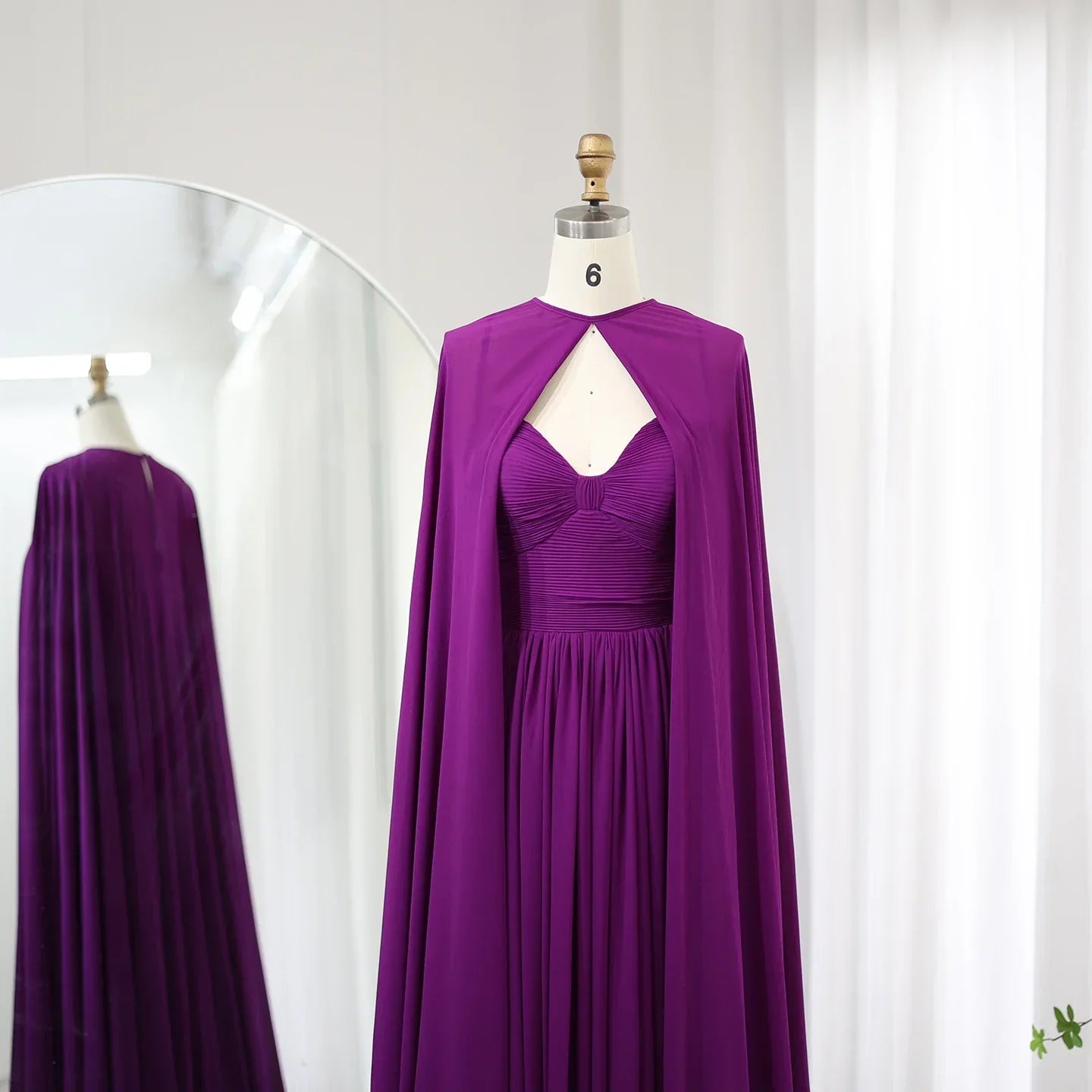 Elegant Purple Chiffon Evening Dress with Cape